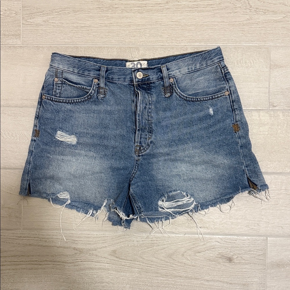 Free People Blue Distressed Jean Shorts